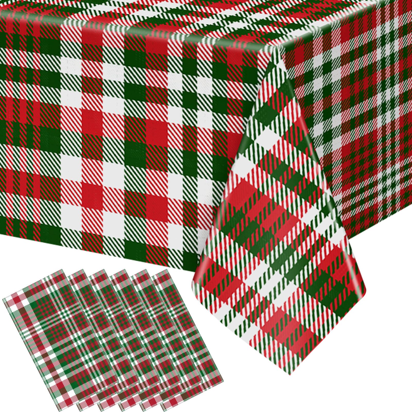 Panelee Mantel de plástico a cuadros de búfalo de Navidad de 54 x 108 pulgadas, decoración de mesa rectangular de Navidad, suministros de decoración de boda (fresco, 6 piezas)