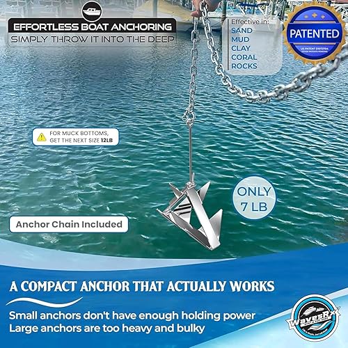 Miniatura 3 de TriAnchor - Kit de anclaje plegable de acero inoxidable y PWC para barcos  Se establece al instante para anclaje de lanchas y motos acuáticas sin