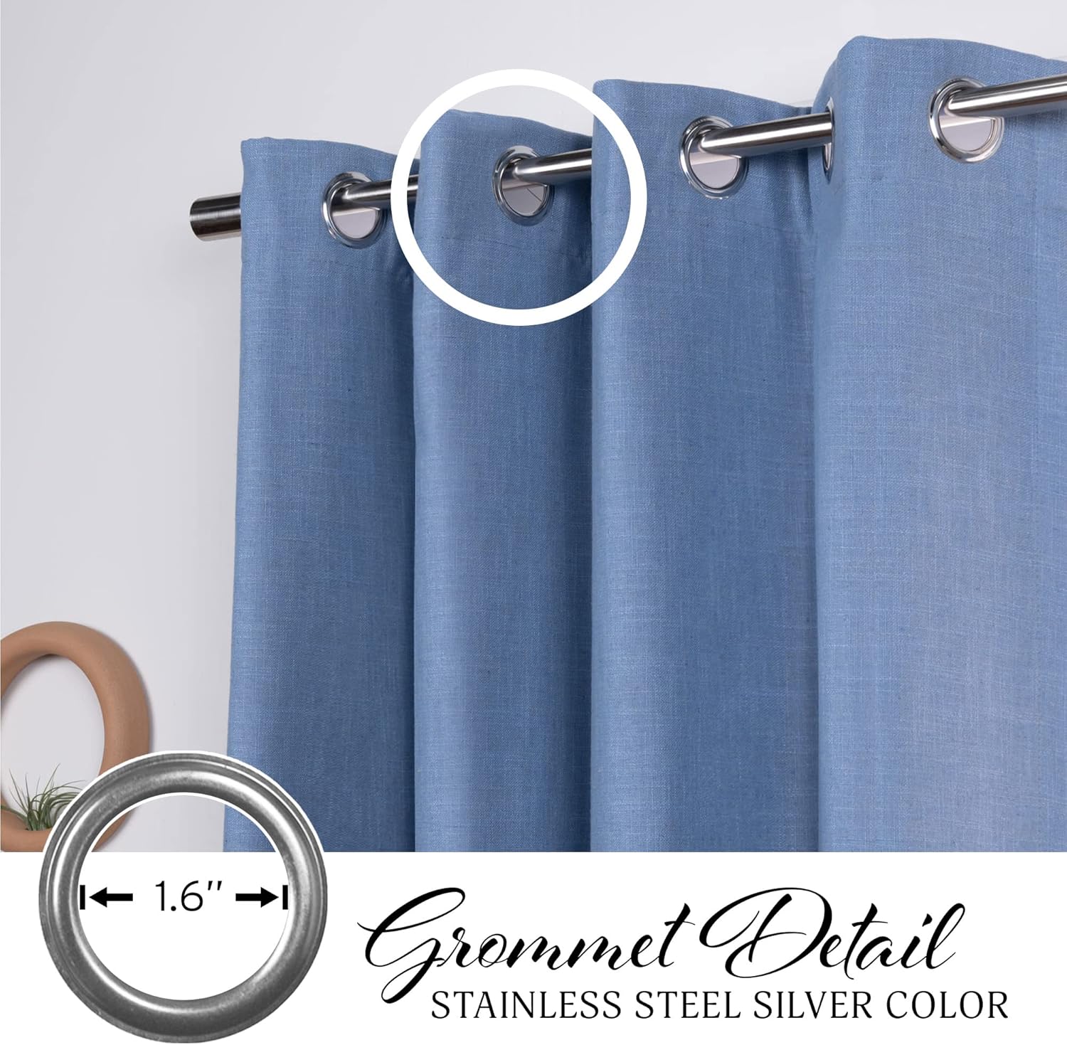 Best Home Fashion Linen Blend Blackout Curtains - Antique Bronze Grommets - 52" W x 84" L - Blue (Single Panel)