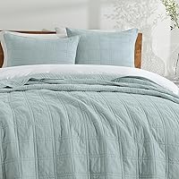 Vista 98 de HORIMOTE HOME Juego de edredón 100% algodón tamaño individual, juego de colcha prelavada de 2 piezas, color azul bebé, funda de cama acogedora