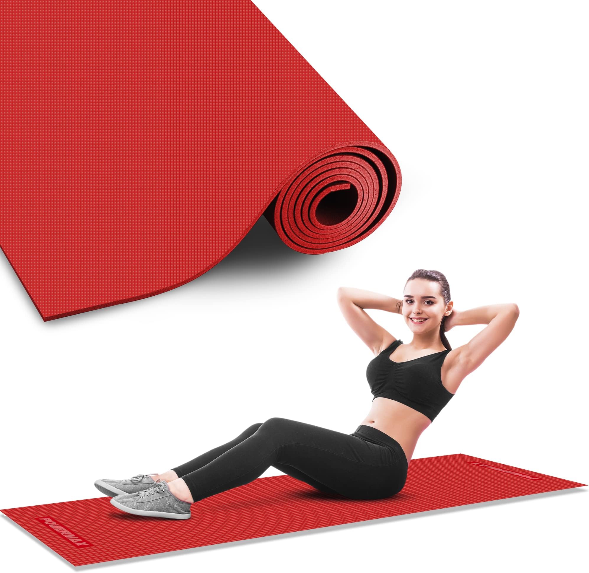 PowerMax Fitness6mm thick Premium Exercise Red Colour Yoga Mat, Ultra-Dense Cushioning for Support and Stability in Yoga,Non-Slip Yoga Mat for Gym and Any General Fitness(Made In India)