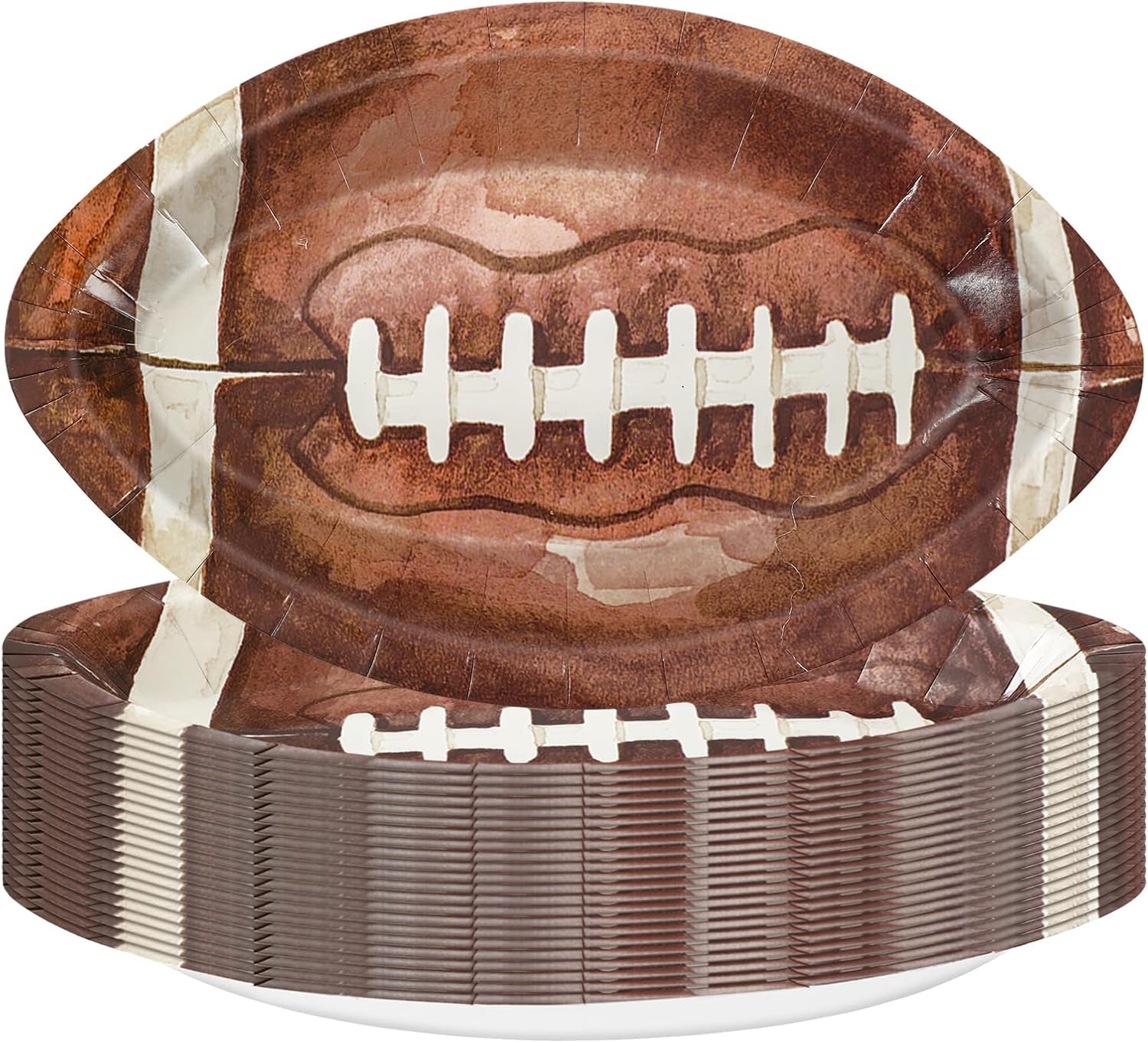 50Pcs Football Shaped Paper Plates Football Rugby Party Sports Ball Brown Disposable Plates Tableware for Sports Game Decorations Fall Birthday Holiday Party Supplies, 9.4 x 5.9 Inch