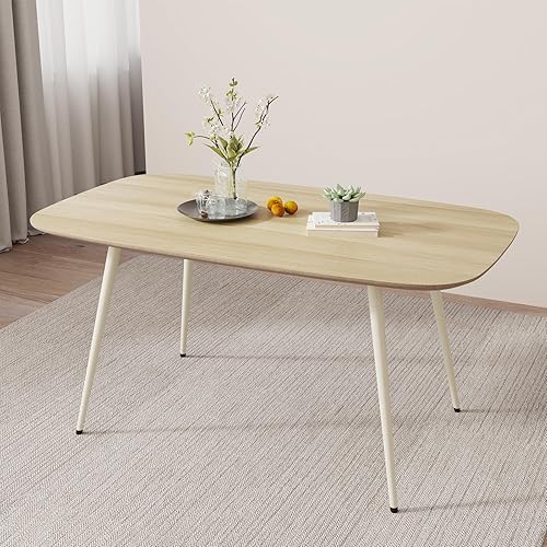 Miniatura 6 de Mesa de comedor moderna de granja de 47.2 pulgadas, mesa de comedor rectangular de madera con patas de metal para 4 personas para comedor, cocina,