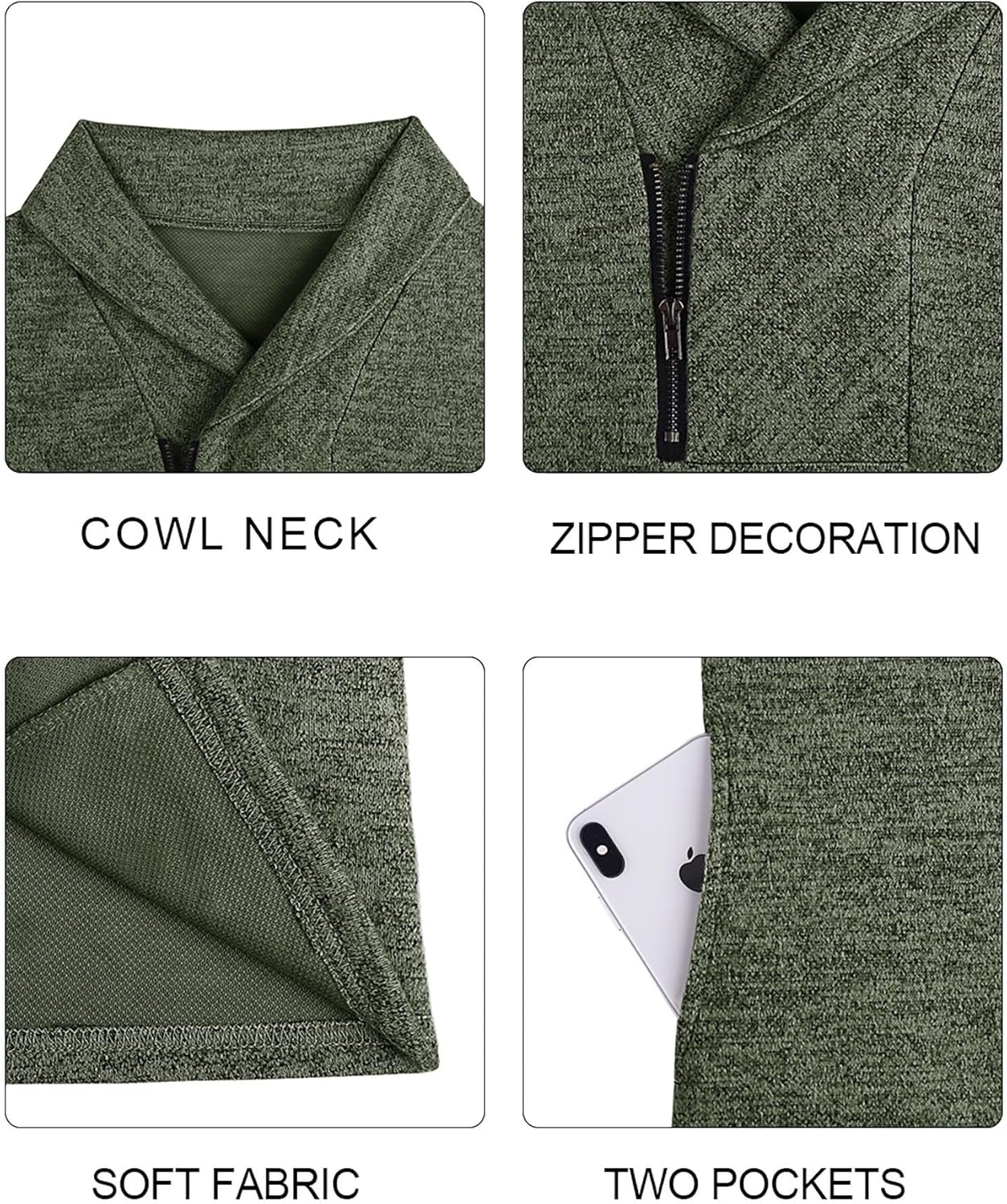 Romanstii Quarter Zip Sweatshirt for Women Fall Long Sleeve Cowl Neck Top 2025 Fashion Pullover with Pockets - Image 5