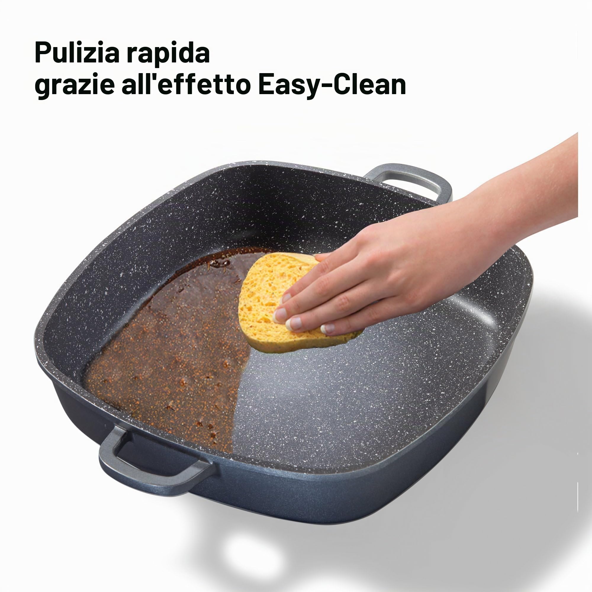 STONELINE Casseruola Quadrata 32 cm, Tegame 2 Manici Coperchio Salva-Aroma Alluminio Pressofuso, Rivestimento Antiaderente con Vere Particelle di Pietra, A Induzione Forno Tutti i Piani, Grigio