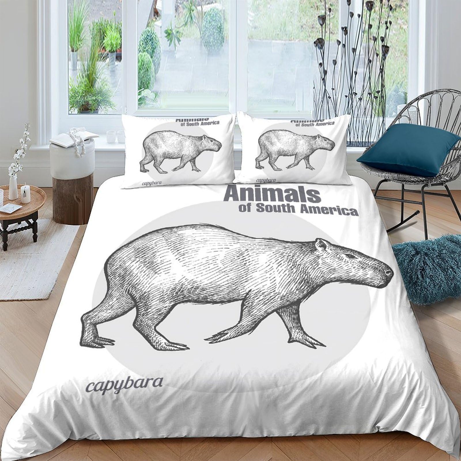 Ctjqhvkz Style-1 3D Printed Capybara Sketch Fitted Sheet Microfiber Soft Mattress Cover For Bedroom Dorm Artistic Animal Decor Single（135X200cm）