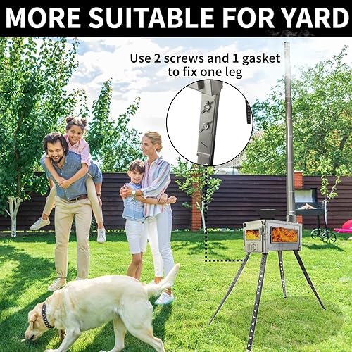 Miniatura 10 de DANCHEL OUTDOOR HS6 - Estufas de tienda de campaña calientes de leña portátiles con lado reforzado, estufa de campamento plegable de acero