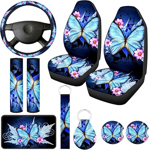 10 fundas para interior de automóvil diseño de mariposa modernas universales para asiento volante correa de muñeca posavasos almohadilla para Estilo