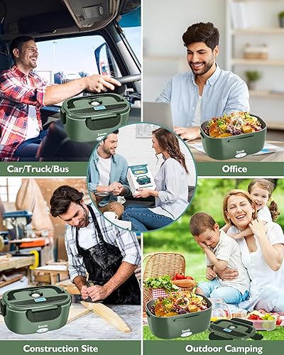 Miniatura 4 de Eocolz Fiambrera eléctrica de 80 W para adultos, calentador de alimentos portátil para automóvil, camión, trabajo con contenedor de acero inoxidable