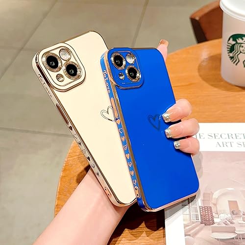 Miniatura 6 de Funda compatible con iPhone 14 Plus para mujeres y niñas, diseño estético, bonito, de lujo, moderno, de corazón dorado, delgada, de silicona, a