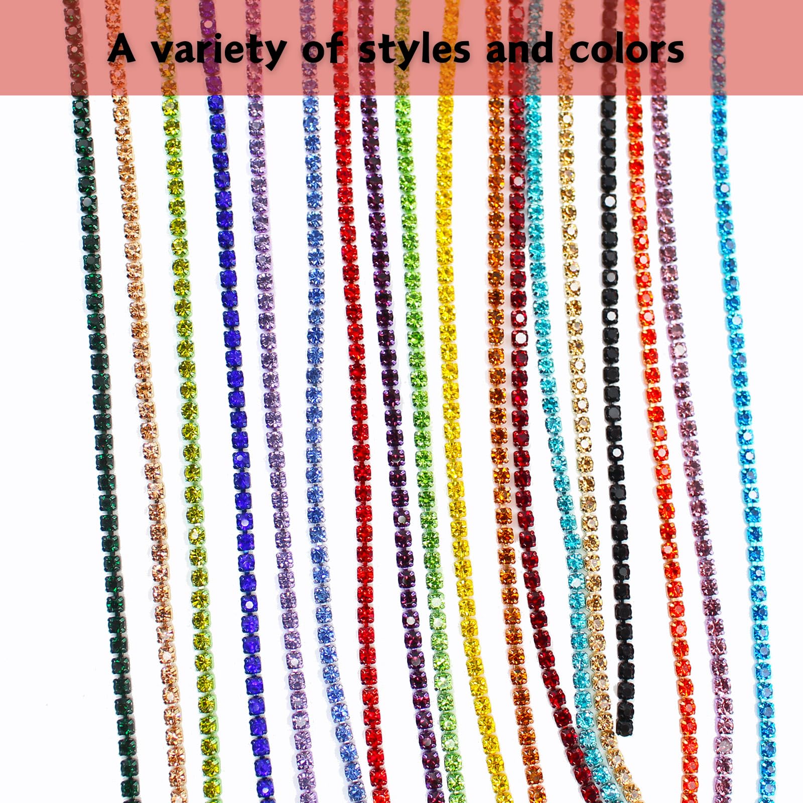 PEARLY JUN 10 Yards Red Rhinestone Chain Light Siam Rhinestone Trim Crystal Artificial Stone Trim Cup Chain SS6 2mm Color Plated Cup Stitch Costume Decoration - Image 4