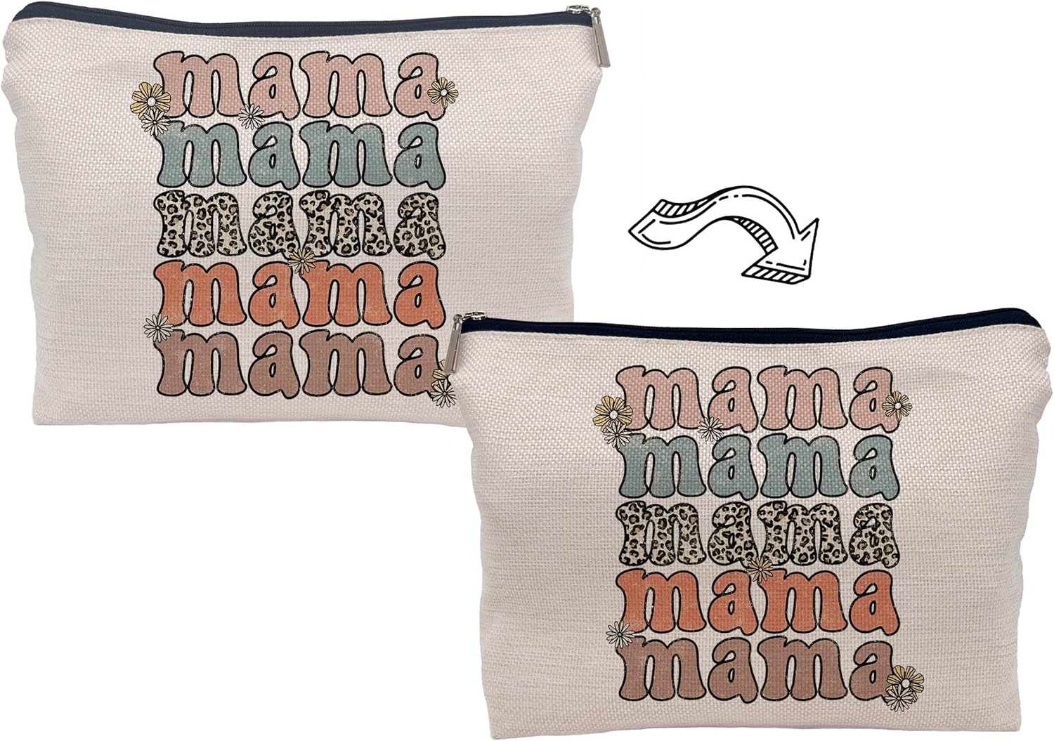 Mama Retro Groovy Leopard Flower Makeup Bag Make up Cosmetic Bag Small Zipper Pouch,Birthday Mother's Gifts for Mama Mom Mother from Daughter Son - Image 3