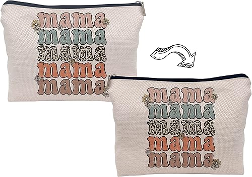 Miniatura 3 de Bolsa de maquillaje con diseño de flores de leopardo retro para mamá, bolsa de cosméticos pequeña con cremallera, regalos de cumpleaños para mamá,