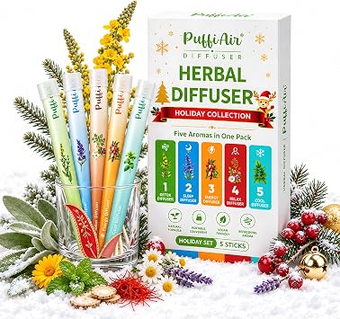 Puffiair Holiday Set 5-in-1 Herbal Diffuser Pens, Natural Botanical Inhaler