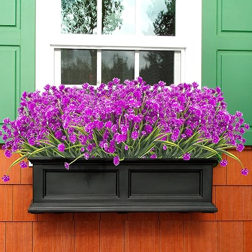 Miniatura 4 de Flores artificiales artificiales, 12 paquetes de arbustos verdes resistentes a los rayos UV para interiores y exteriores, maceta colgante para