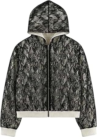 VCM Y2K Lace Hoodie Reversible Oversized Zip Up Hoodies 2000s Grunge Baggy Unisex Whimsy Clothes Casual Sweatshirts