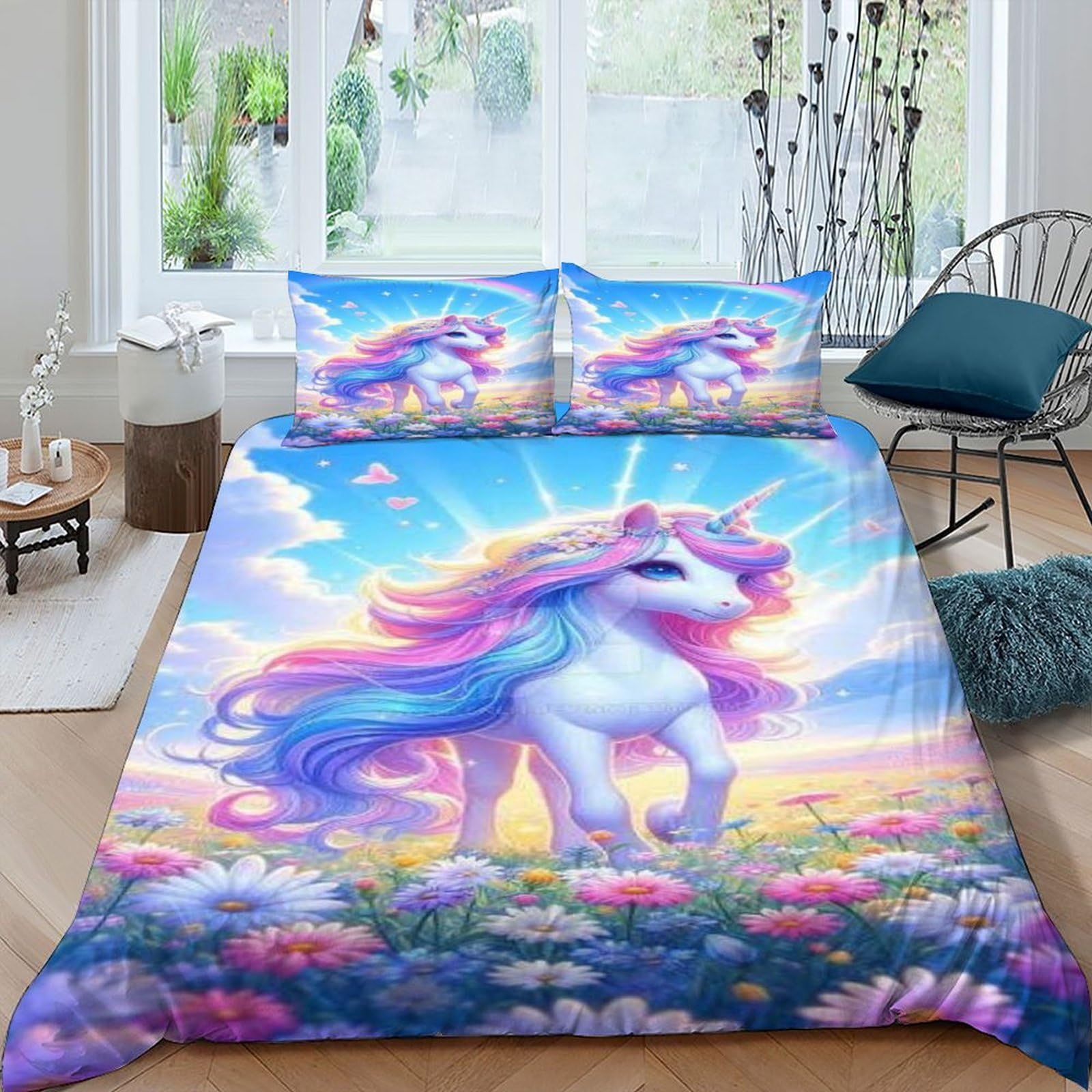 Housse de couette licorne lit king parure de lit 3 pièces imprimé animalier