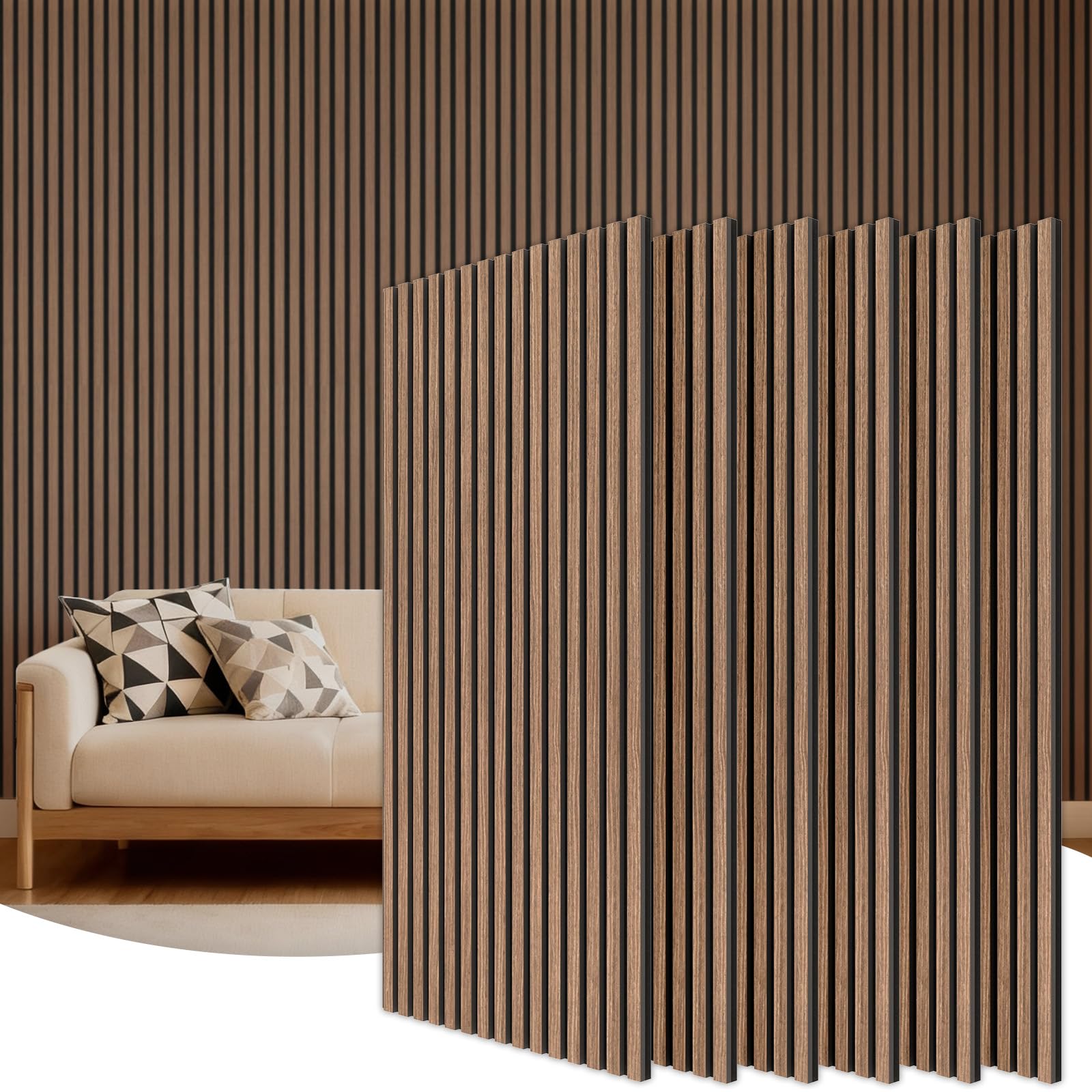 TONOR Drewniane panele akustyczne, 6 sztuk, 120 x 60 cm – 4,32 m², panele ścienne, drewniane panele ścienne, panele chroniące przed hałasem, okładzina ścienna, wygląd drewna, do dekoracji ścian do