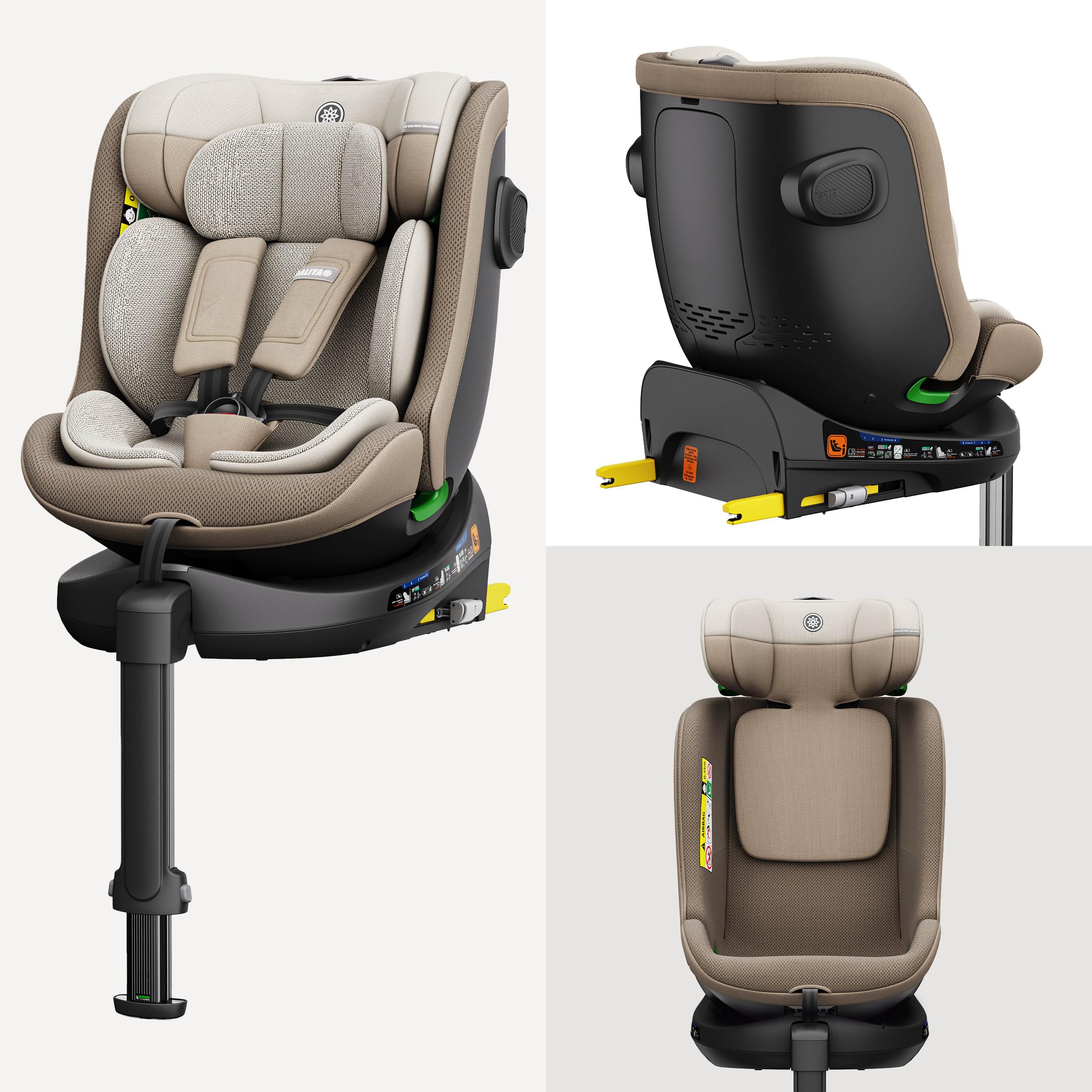 Daliya® BRAVO i-Size | 360° drehbarer Kindersitz mit ISOFIX & Stützfuß, Mitwachsender Autokindersitz 0–12 Jahre (40–150 cm), Air-Active Mesh, ergonomisch & atmungsaktiv (Beige)
