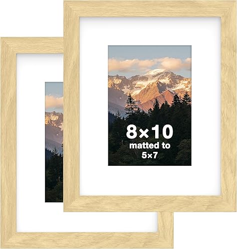 FrameWorks Paquete de 2 portarretratos de 8 x 10 pulgadas mate a 5 x 7 pulgadas, roble natural, marco de fotos clásico de madera con vidrio