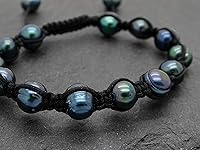 Vista 6 de Pulsera ajustable de perlas de pavo real negro para hombres y mujeres, regalo único