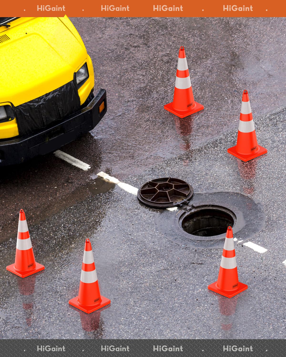 12 Pack HiGiant 28 inch Traffic Safety Cones with Reflective Collars, Sturdy Orange PVC Cones for Road Safety, Parking lot and Driving Training