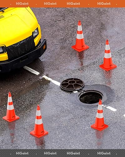 Miniatura 7 de HiGiant - Conos de seguridad de tráfico de 28 pulgadas con collares reflectantes, conos de PVC naranja resistentes para seguridad vial,