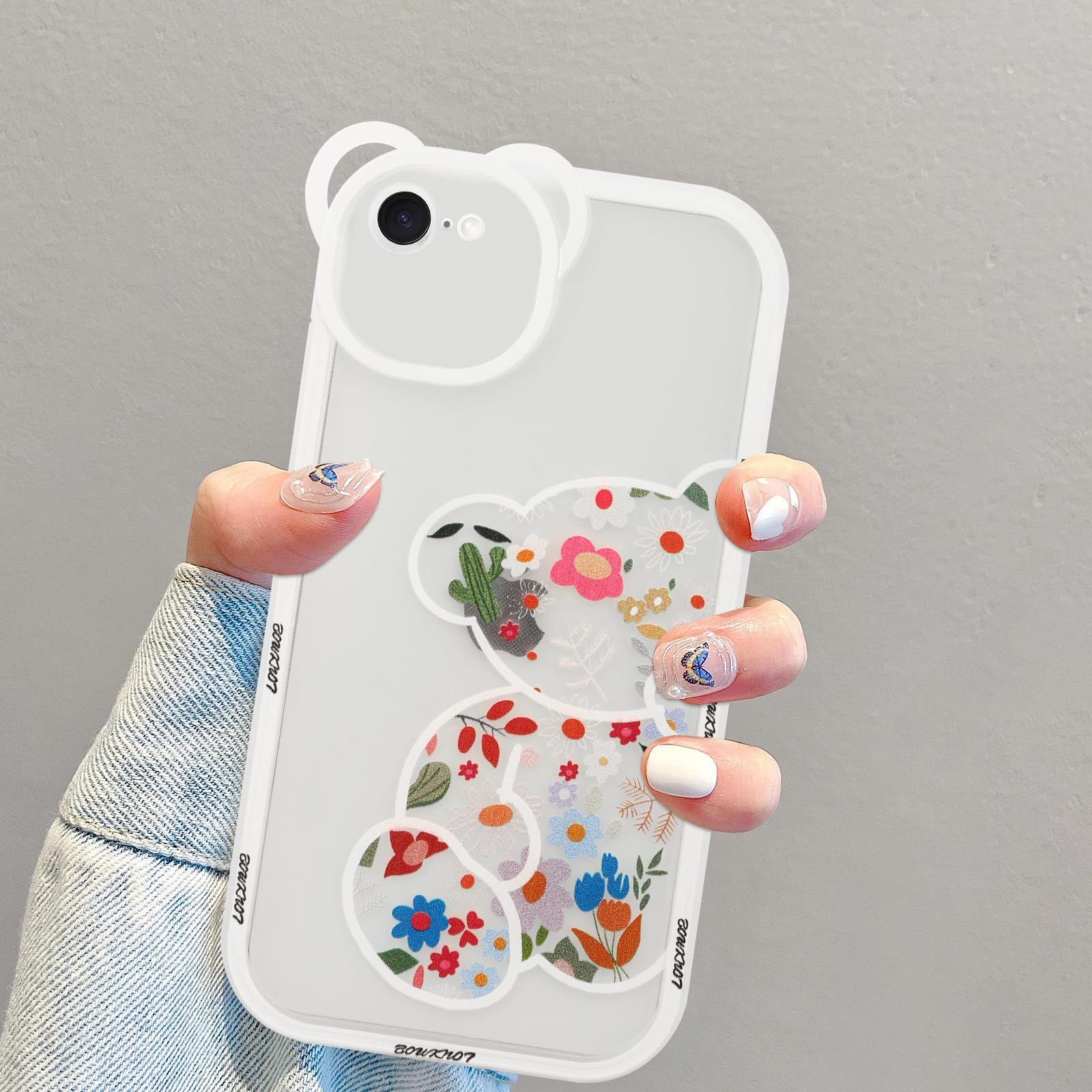 Compatible with iPhone 7 8 SE Cute Bear Camera Protector Clear Case Flowers Transparent Design for Women Soft