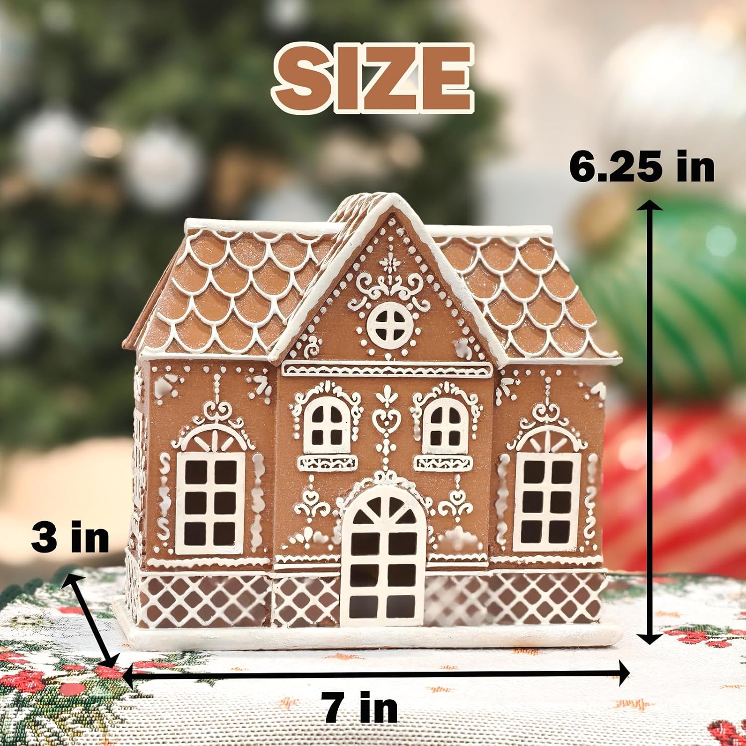Gingerbread House Decor Gingerbread Christmas Decorations Indoor Resin House Village Figurine with LED Light Christmas Kitchen Tabletop Party Decor Gifts for Women