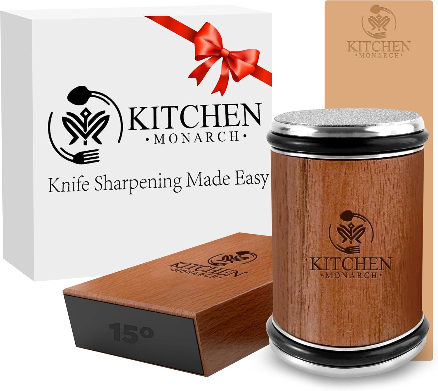 Rolling Knife Sharpener - Knife Sharpening Kit for Kitchen Knives - Leather Strop, Manual Knife Sharpener with Diamond & Ceramic Discs, 15° & 20° Angles - Perfect for Home & Kitchens