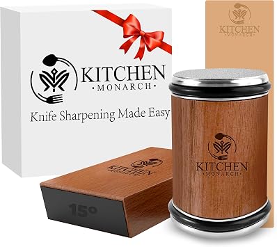 Rolling Knife Sharpener - Knife Sharpening Kit for Kitchen Knives - Leather Strop, Manual Knife Sharpener with Diamond & Ceramic Discs, 15 & 20 Angles - Perfect for Home & Kitchens