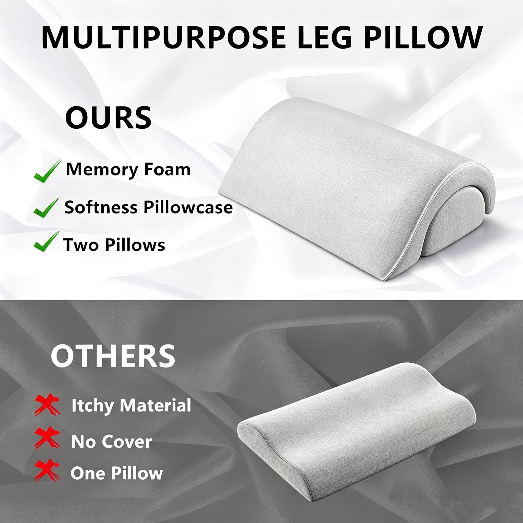 Almohada para piernas de media luna, cojín de rodilla semicircular para piernas, rodillas, espalda baja y cabeza, almohada lumbar de espuma viscoelástica para dormir en la cama, almohada