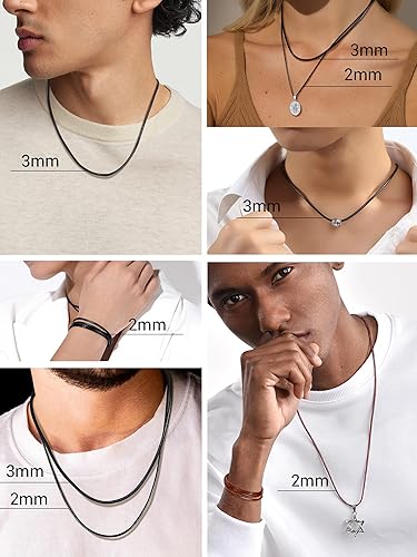 Miniatura 2 de PROSTEEL Collar de cuero trenzado de cuerda encerada de 16 a 30 pulgadas, cierre duradero de acero inoxidable, cadena de cuerda de cera tejida para