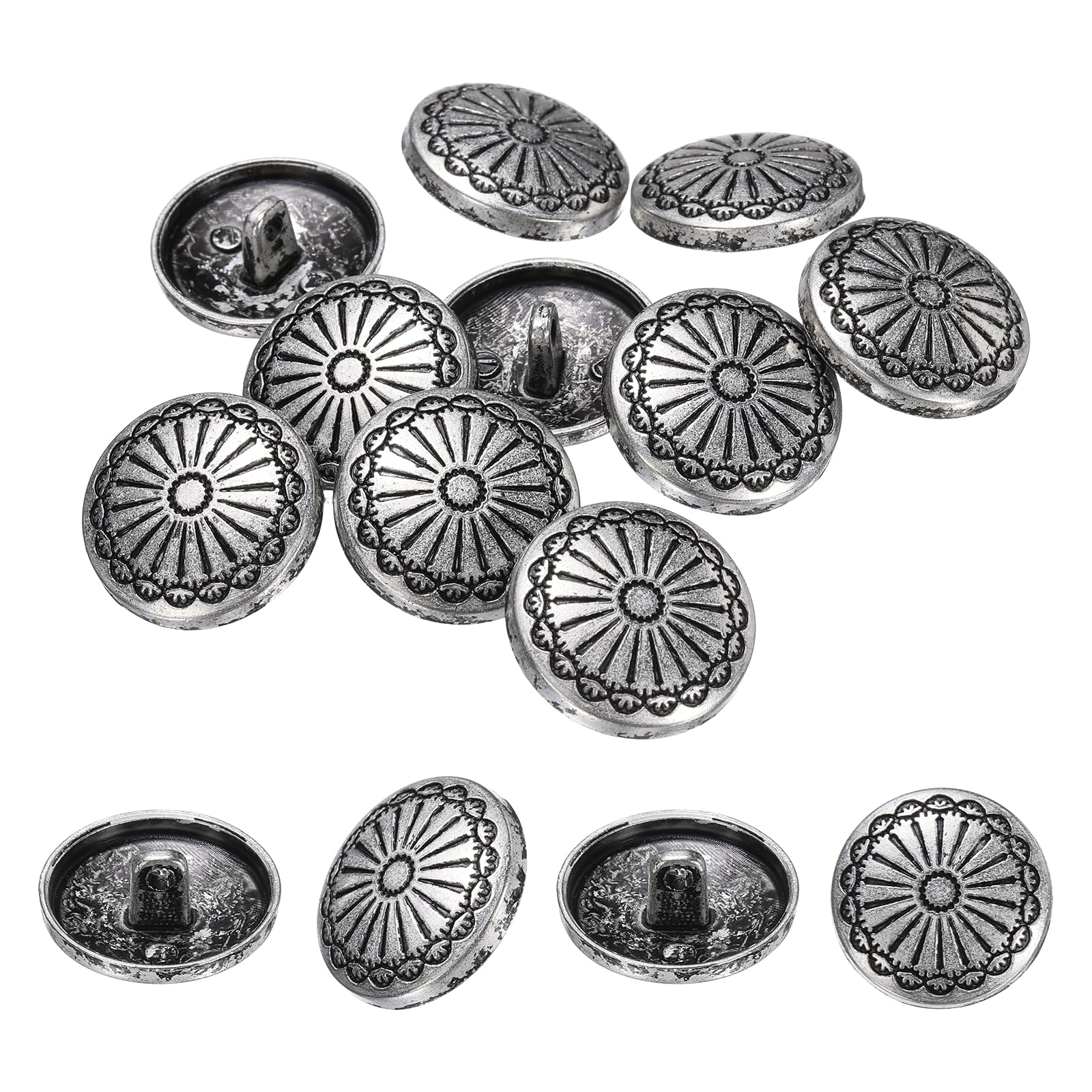 Boutons vintage à tige PATIKIL en métal gravé floral pour couture de manteaux - Lot de 10