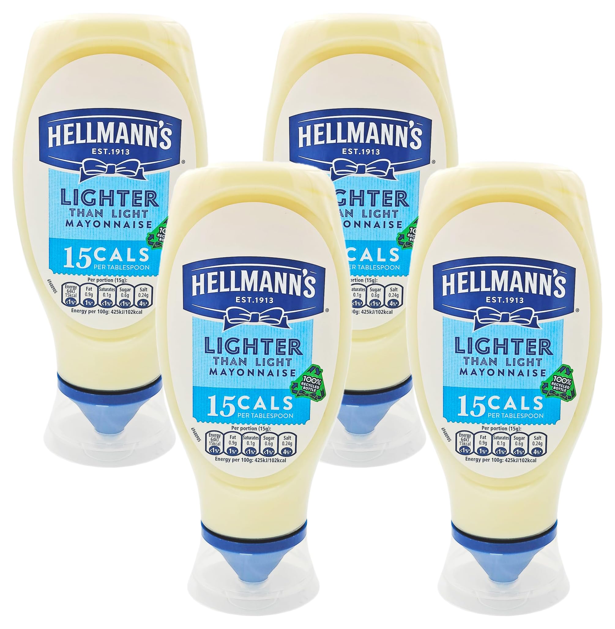 Hellmann'sLighter than Light 100% recycled plastic bottle Mayonnaise light mayo for sandwiches, wraps and salads 430 ml (Pack of 4)