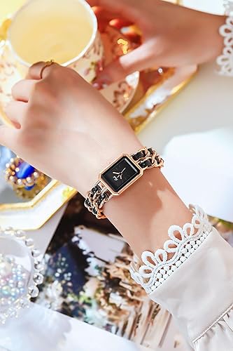 Miniatura 2 de Gosasa Reloj de vestir elegante para mujer, con cadena trenzada, a la moda, cuadrado, retro, minimalista, analógico, de cuarzo, impermeable, para
