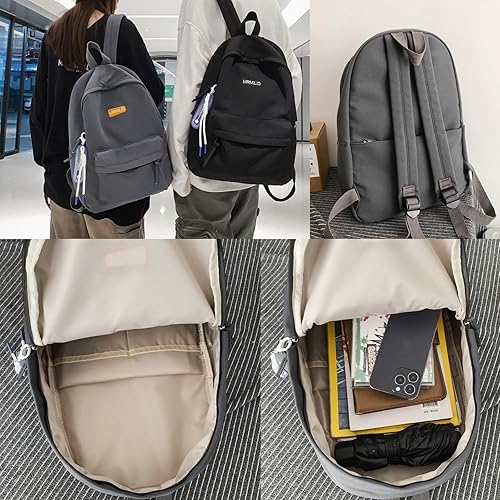 Miniatura 3 de Mochila Kawaii con bonitos accesorios, mochila casual de viaje para hombres, impermeable, ligera, bolsa para laptop, Negro -, Mochila casual