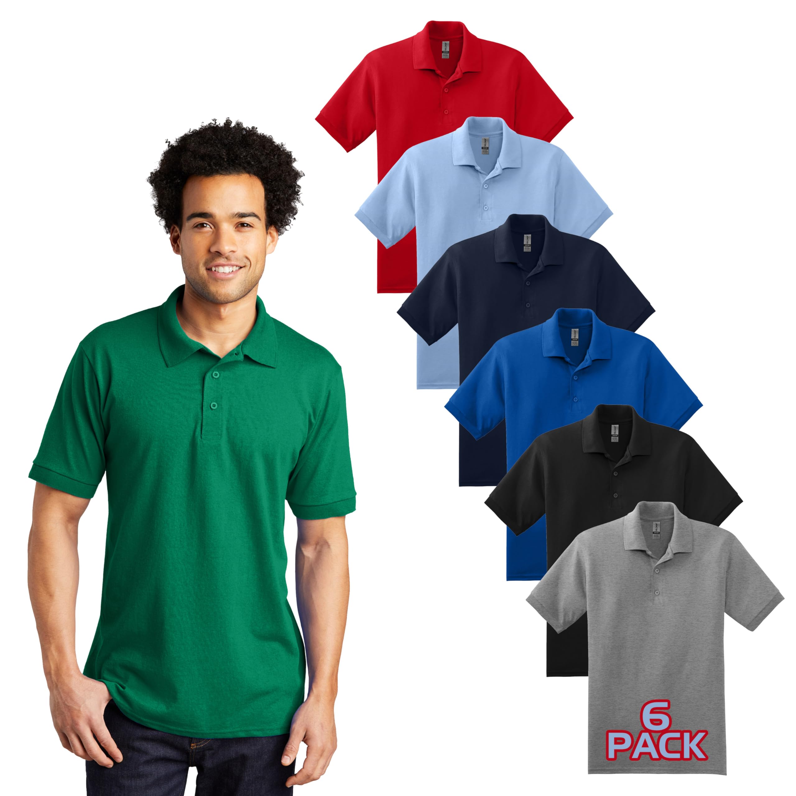 Gildan 8800 DryBlend Polo T-Shirts Bulk Undershirts for Men Multipack - Create Color Pack - Men Sport Jersey