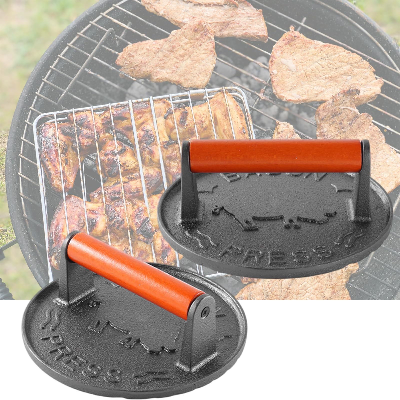 Gusseisen Burgerpresse, robuster Patty Maker mit ergonomischem Holzgriff für Bratpfannen und Grills Verwenden Sie Kochutensilien, hitzebeständige Presse