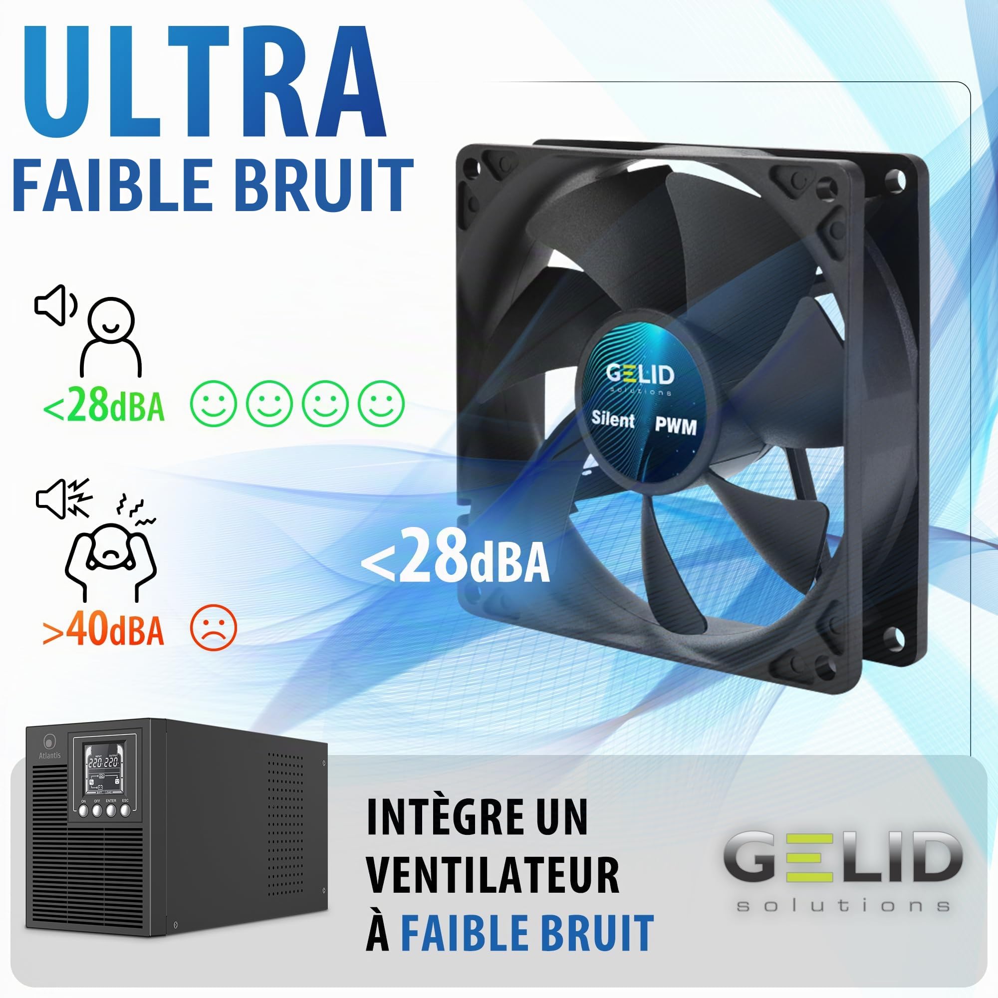 Atlantis onduleur on-Line Faible Niveau sonore 1000VA/700W, Double Conv