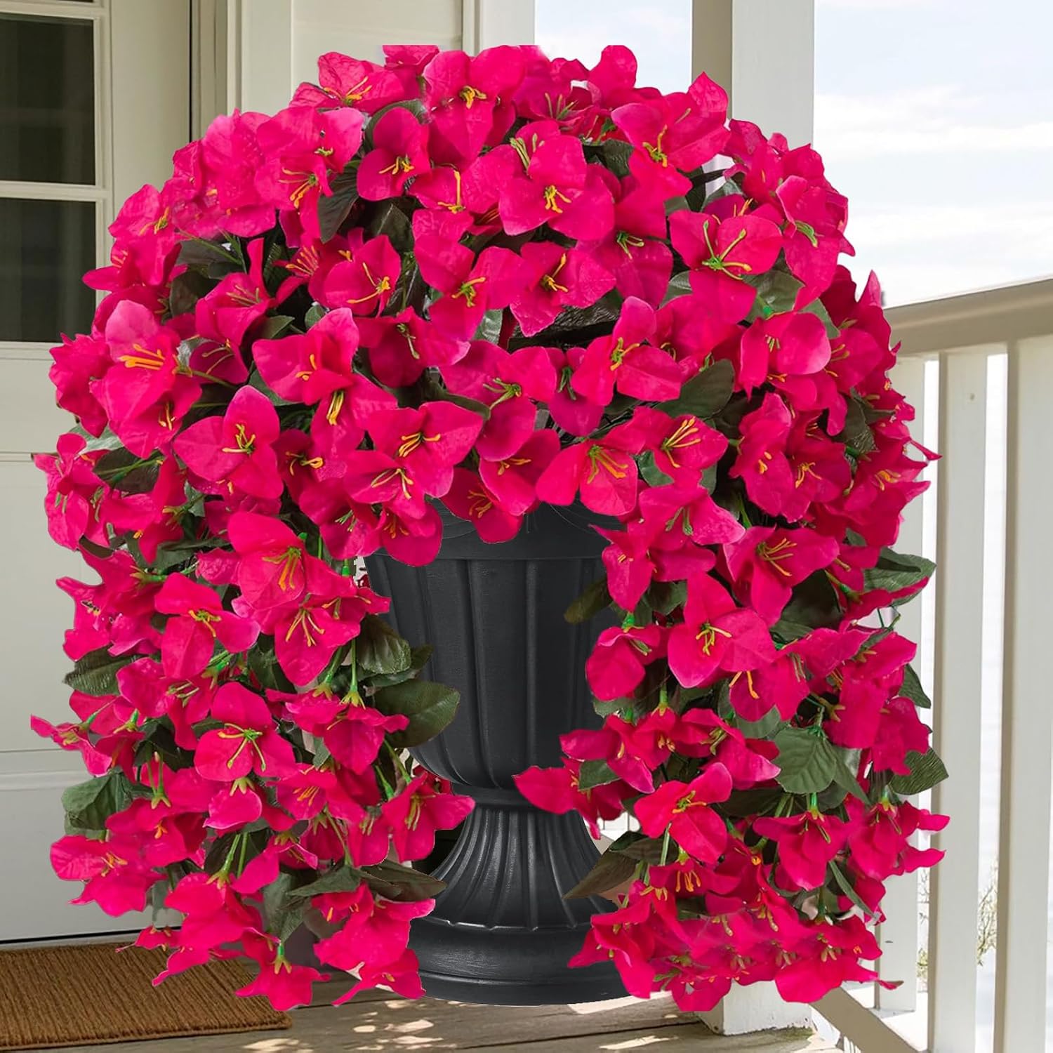4pc Artificial Hanging Flowers for Outdoors Bougainvillea Artificial Fake Outdoor 4pcs Fake Hanging Flowers for Outdoor Outside Summer Decoration for Front Door Balcony