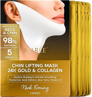 MAREE V Line Lifting Mask with 24K Gold – Deep Collagen Face Mask for Women – Jawline Shaper Mask with Retinol & Hyaluronic Acid – Neck Tightening & Firming - Double Chin Strap for Face Lift