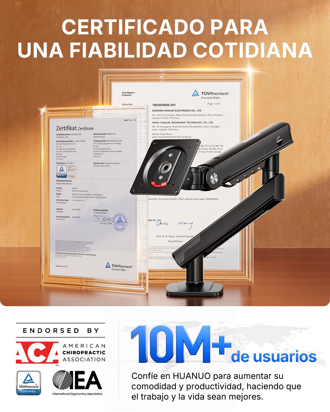 HUANUO Soporte Monitor para Pantallas de 13 a 32", Brazo Monitor MechaSpring con Inclinación/Giro/Rotación, FlowLift Pro Montaje VESA sin Herramientas, Montaje por Mordaza-C u Ojal, Carga Máx. 9 KG