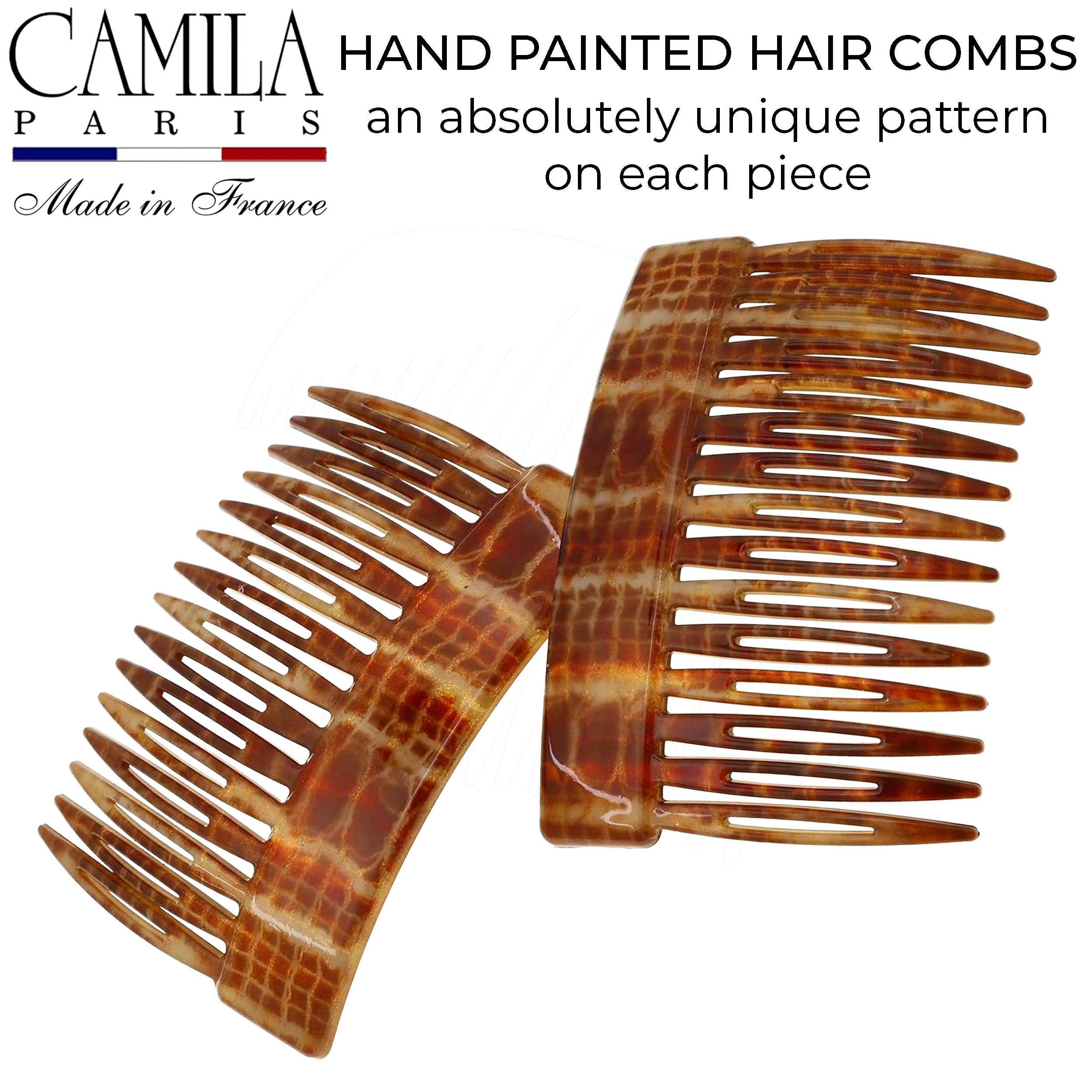 Camila Paris CP2943 Französischer Haarkamm, 7,6 cm, klein, braun, flexibel, langlebig, Zellulose-Haarkämme, starker Halt, Haarspangen für Frauen, rutschfestes Styling, Mädchen-Haarschmuck, hergestellt