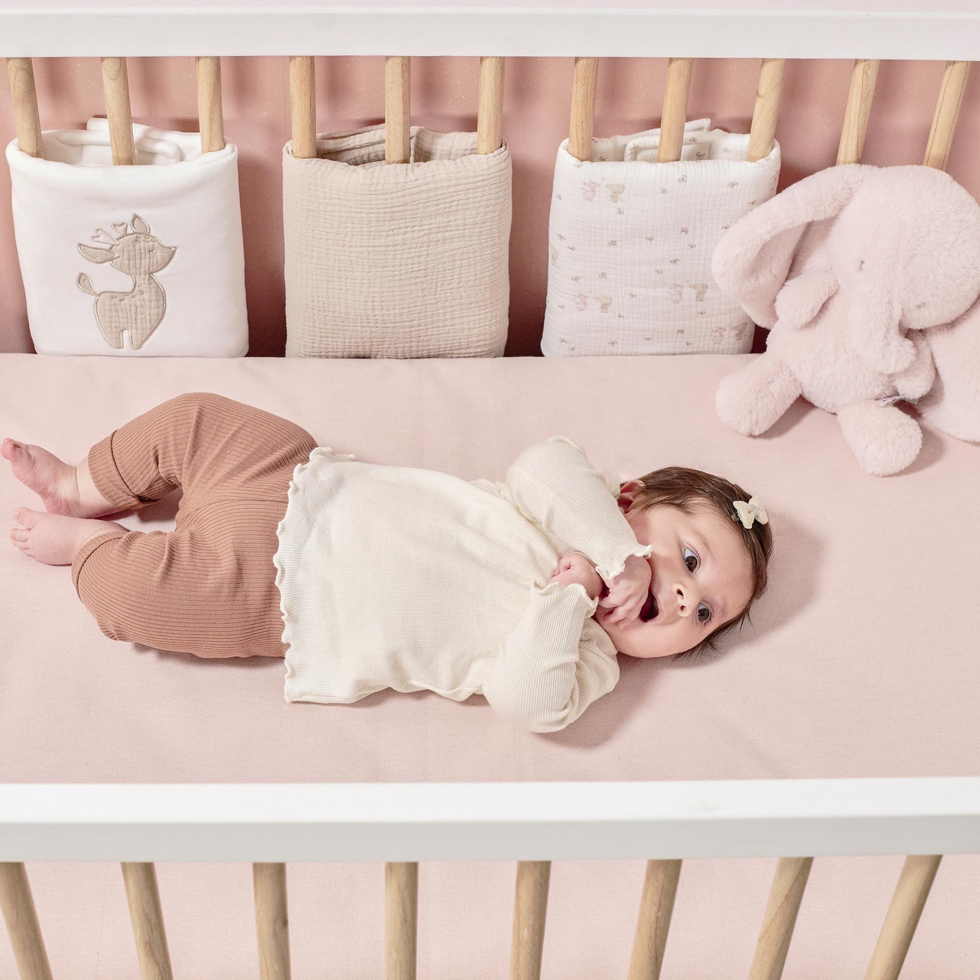 Nattou Lot de 6 protège-Lits en Coton et Polyester - Rembourrage en Coton/Polyester - pour Fan - Beige/Blanc
