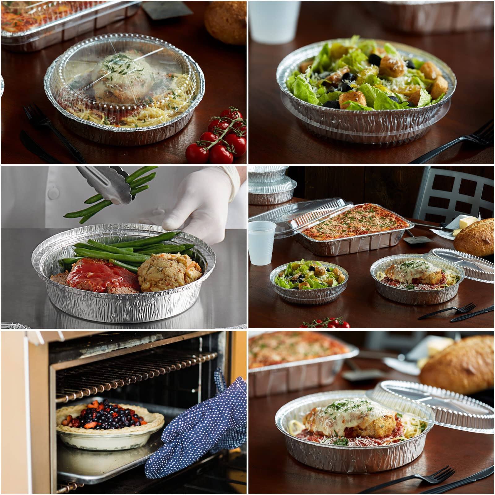 Lot de 50 plateaux ronds en aluminium de 17.8 cm, plateaux ronds en aluminium de 720 ml avec couvercles, fête, barbecue (18.2x4.5 cm)