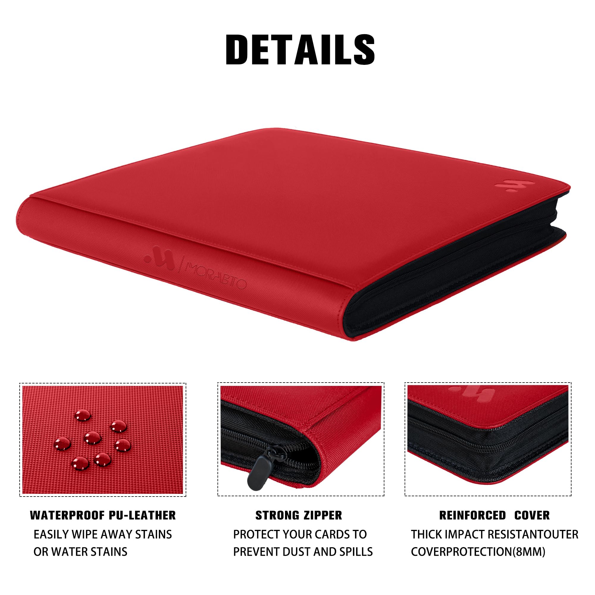 Raccoglitore per carte collezionabili di alta qualità, con 1000 tasche, 16 tasche, senza anelli, caricamento laterale, per TCG, colore rosso