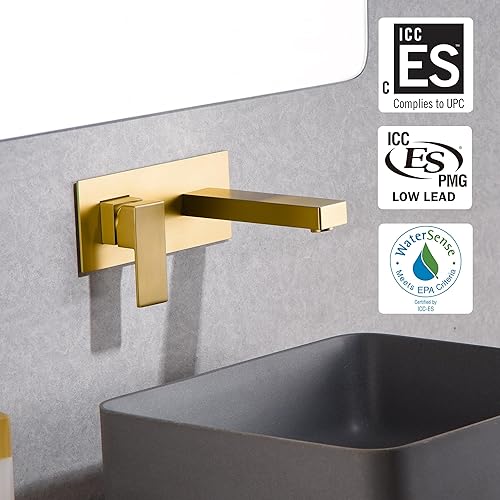 Vista 27 de SUMERAIN Grifo de lavabo de baño de montaje en pared, grifo de lavabo de níquel cepillado, manija única con válvula áspera cepillado níquel