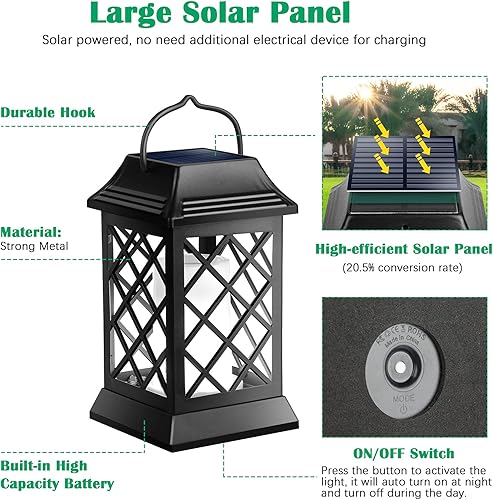 Miniatura 3 de TomCare Luces solares para exteriores, farol solar de metal con llama parpadeante, faroles decorativos para colgar al aire libre, resistentes al