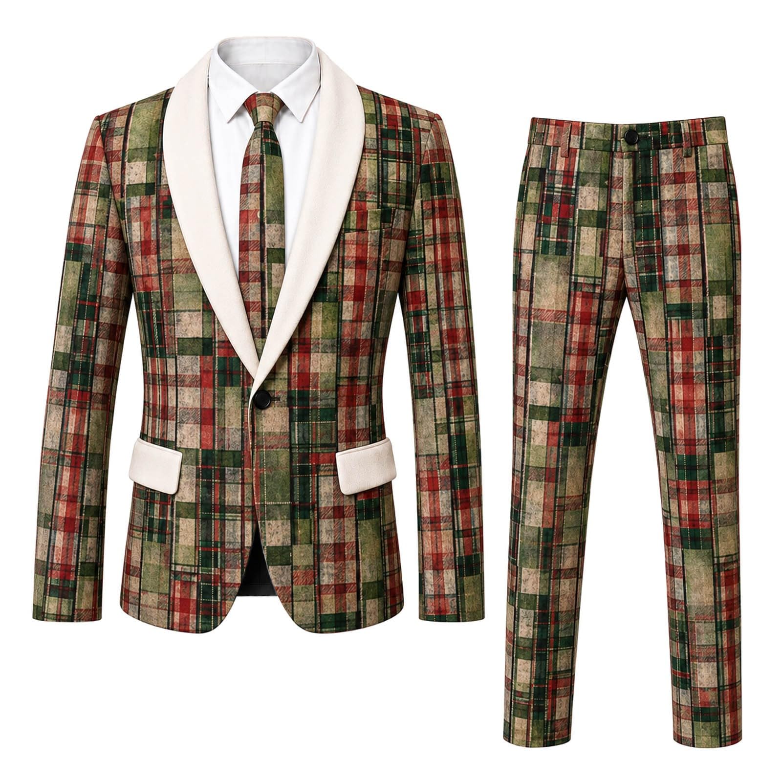 Veste de Costume Homme Noël Col Châle Slim Fit 2 Pièces Festif